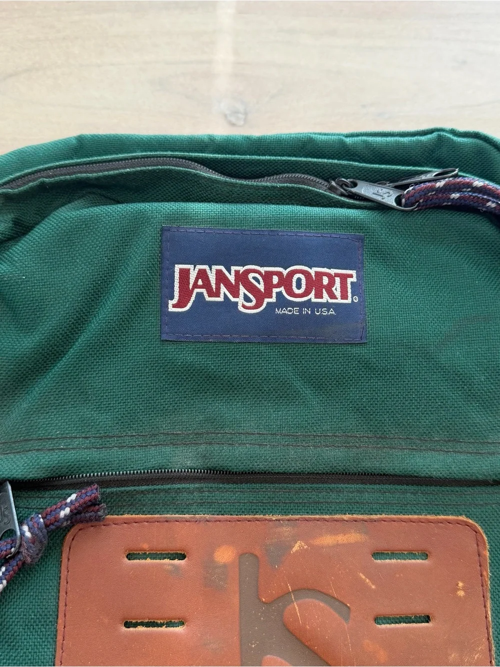 Vintage Jansport Forest Green 80s 90s Backpack Leather USA